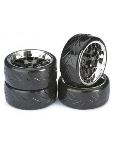 Set cauciucuri drift 'B' cu jante LP  Negru/Crom 1/10 (4 buc)